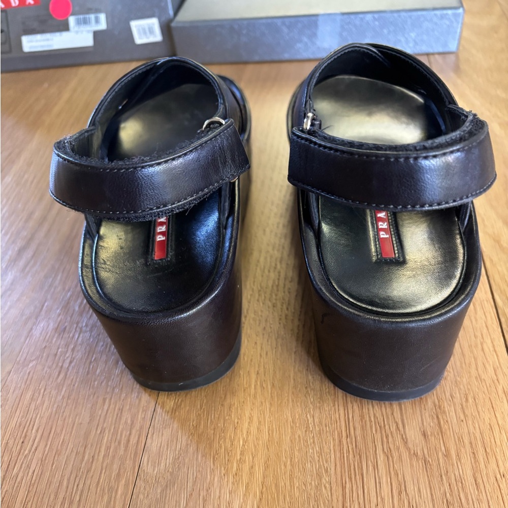Prada Black Leather Sandals Size 37.5 - Picture 6 of 10